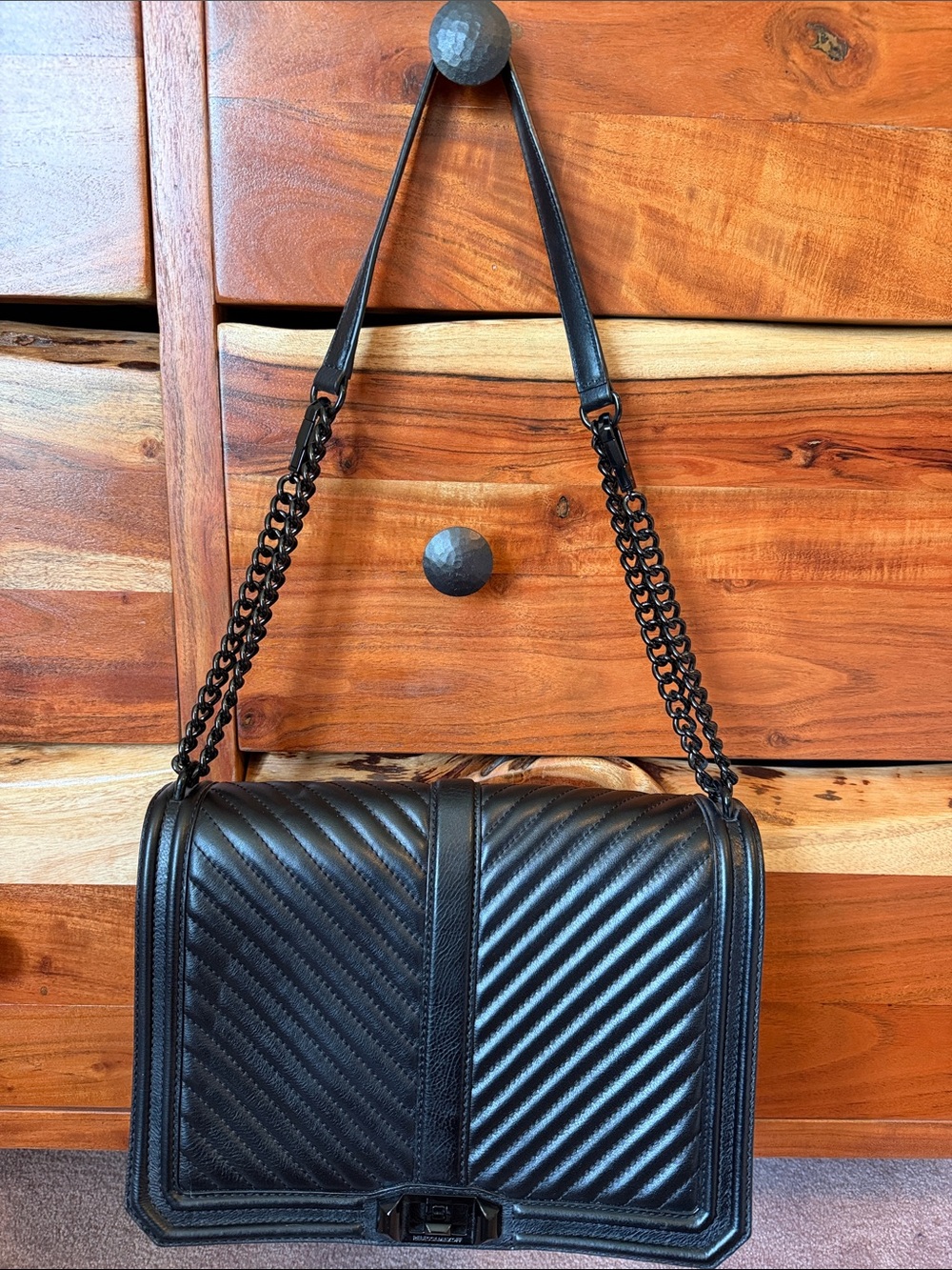 Rebecca Minkoff Love Jumbo Chevron Quilted Handbag Black Shoulder Bag.